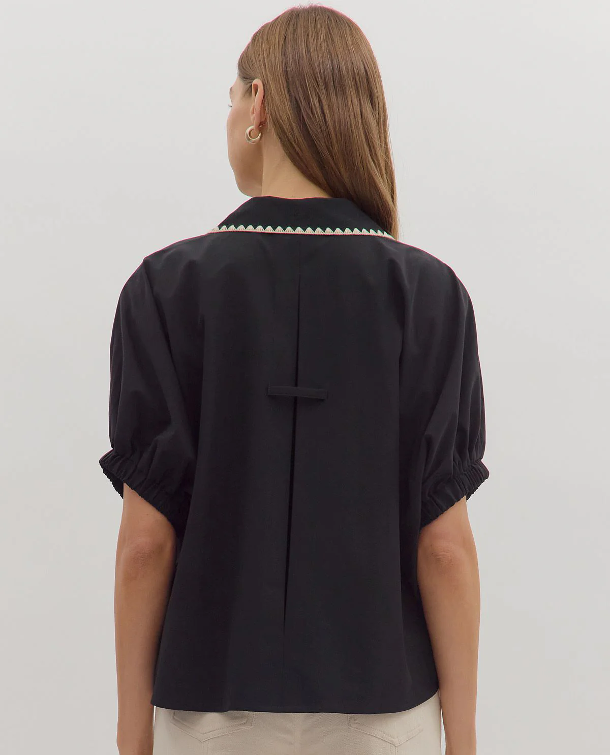 Entro Solid Button Front with Black Trim Collar - Image 3
