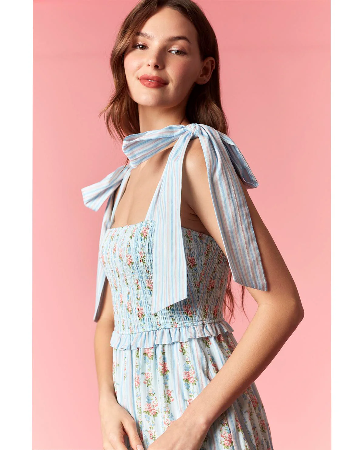 Peach Love Floral Mixed Print Dress - Image 6
